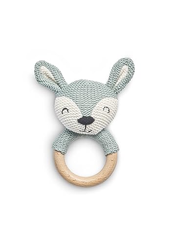 Jollein 054-014-65323 Beißring, Hirsch aschgrün, grün, Durchmesser- 7cm, 36 g