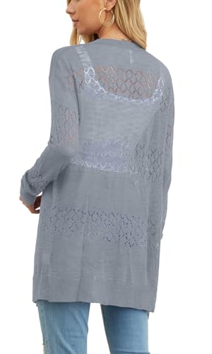 Image of GRECERELLE Lightweight Cardigan Sweaters for Women Crochet Knit Open Front Long Sleeve Loose Casual Boho Summer Beach Coverup