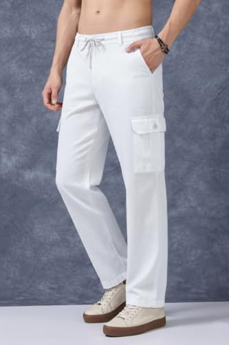 Image of Men's Multi Color Cargo Casual Trousers | Men's Regular Fit Straight Pants | Comfortable Stylish Cargo for Men | Soft Fabric for Everyday Wear, Travel & Office | Linen Cotton Bottom Wear