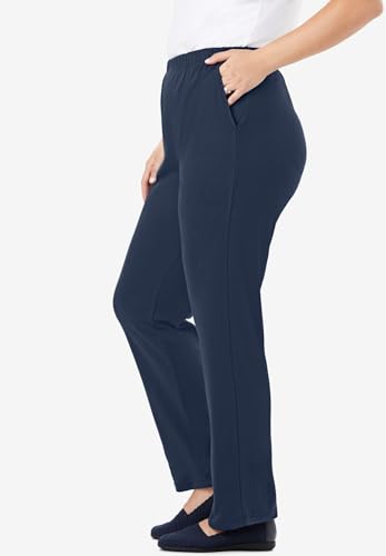 Woman Within Plus Size Womens Plus-Size 7-Day Knit Straight-Leg Pull-On Pants - 1X, Navy3