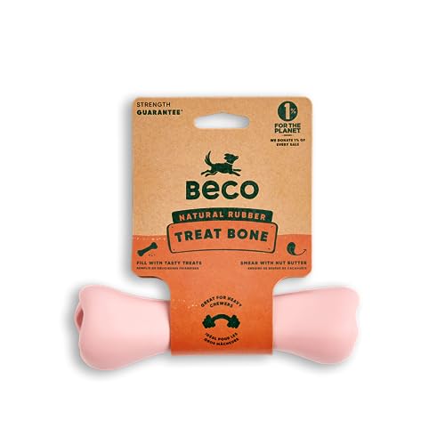 Beco Hundespielzeug - Hundekauknochen mit Leckerli-Loch, Anreicherungsspielzeug für Hunde, Naturkautschuk - Rosa