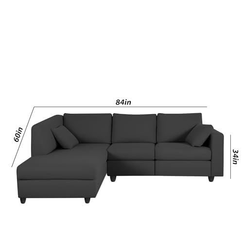 Image of Florian LHS 4 Seater L Shape Sofa Set for Living Room (Black Fabric) Premium Fabric Sofa
