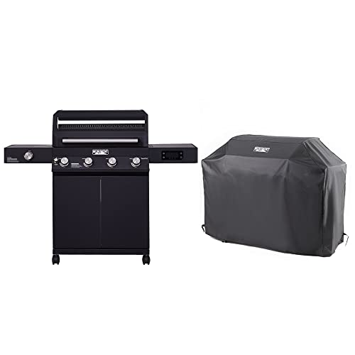 Image of Monument Grills Denali Series, Denali 425 4-Burner Liquid Propane Gas Smart BBQ Grill Stainless Steel with BBQ Cover (2 items)