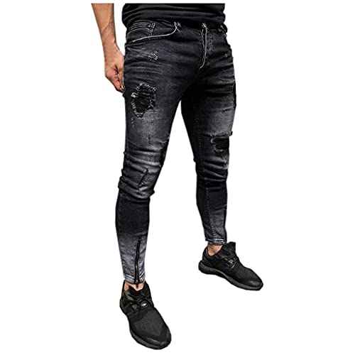 Nouveau Fashion Jean Homme 2022 - Pantalon Troué Skinny Slim Droit Déchiré Moulant Bootcut - Bleu Clair Pas Cher
