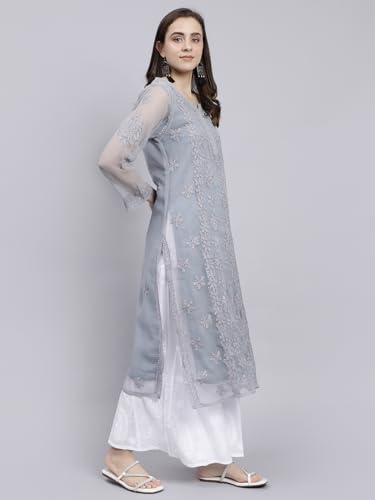 Image of Seva Chikan Hand Embroidered Lucknowi Chikankari Georgette Kurta with Inner Slip for Women SCL4431