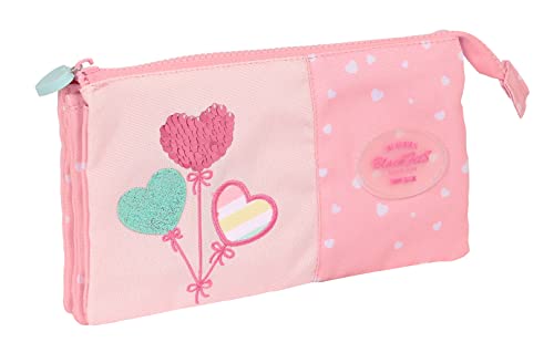 Blackfit8 - Portatodo Triple, Tejido Reciclable, Estuche Infantil, Estuche Niño, Ideal Para Niños En Edad Escolar, Cómodo Y Versátil, Calidad Y Resistencia, 22X3X12 Cm, Color Rosa