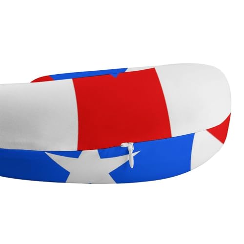 Image of Stylish U Shaped Travel Neck Pillow Memory Foam Chin Support Puerto Rico Flag, Breathable Washable Cover for Airplane Car Office Decor