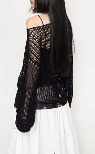 Image of Goth Y2K Striped Sweater Grunge Ripped Punk Gothic Sweaters for Women