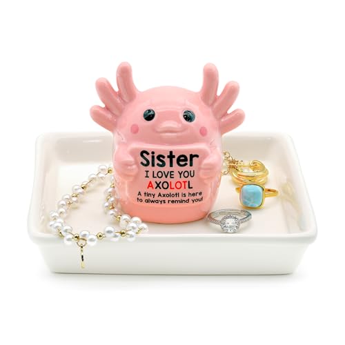 Sister Gifts: Pink Axolotl Ring Holder - Sister I Love You Axolotl - Gifts for Sisters Mother's Day, Birthday, Christmas & Wedding, Jewelry Organizer for Rings Bracelets Earrings Neckalce