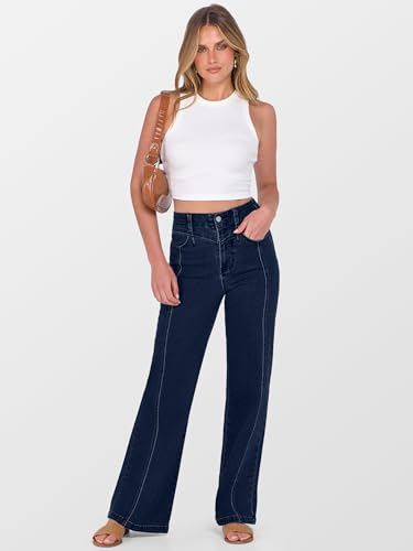 ANRABESS Wide Leg Jeans for Women Trendy 2026 High Waisted Stretchy Baggy Fall Fashion Denim Pants with Pockets Dark Blue 8