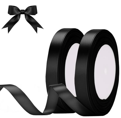 2PCS Ribbon for Gift Wrapping 10mm Wide Black Ribbon 22M Thick Fabric Gift Wrap Ribbons for Crafting Halloween & Christmas Wedding & Valentines Day Decoration
