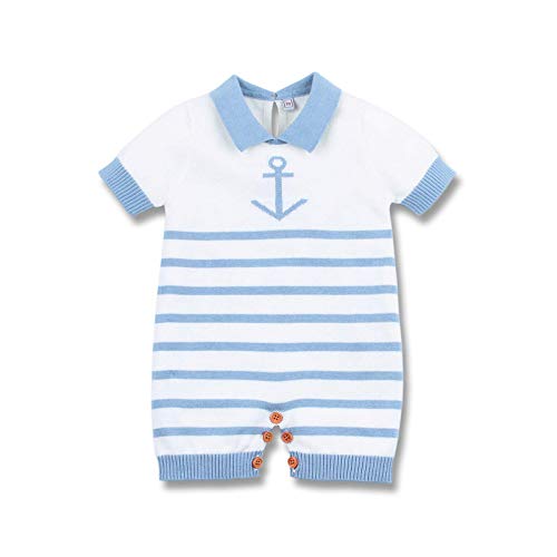 PeiQiH Infant Baby Boy Romper Nautical Toddler Navy Short Sleeve Knitted Jumpsuit Bodysuit Clothing-Blue 6-12 Months