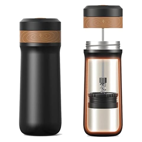 RECAFIMIL Tragbare French Press Kaffeemaschine Reise Französische Kaffeemaschine Edelstahl Kaffeebecher 12 oz Ideal Cover