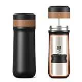 RECAFIMIL Tragbare French Press Kaffeemaschine Reise Französische Kaffeemaschine Edelstahl Kaffeebecher 12 oz Ideal für Camping und Reisen