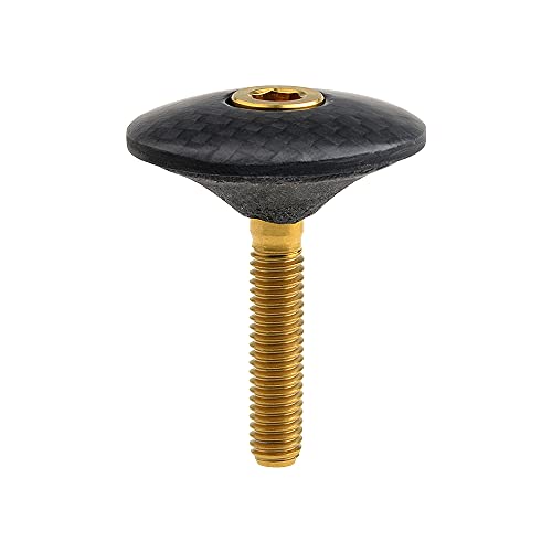 Wanyifa 1 1/8" 3K Carbon Fiber Cycling Headset Stem Top Cap with M6x35mm Titanium Bolt (Matte with Gold) - Thumbnail 3