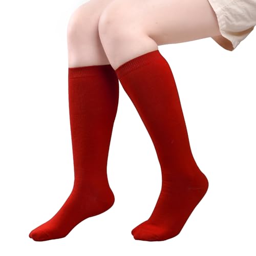 Topbuti 3 Pairs Cotton Knee High Tube Socks School Uniform Athletic Sports Baseball Soccer Socks for Girls and Boys (Red) - Thumbnail 4