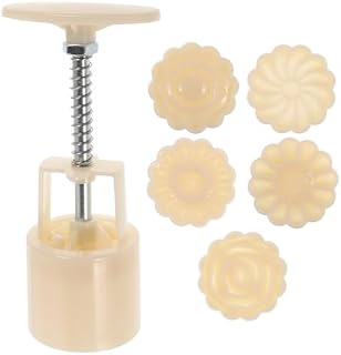 Healifty 1 Set 50G 3D Mooncake Mold 3D Flowers Hand Pressure Fondant Dessert Moon Cake Mould with Stamps for DIY Baking Accessories (White)