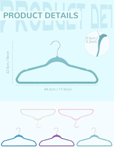 Image of Slim Plastic Hangers for Clothes - Heavy Duty Non-Velvet Hangers with 360 Swivel Chrome Hook & Non Slip Notches - Ideal for Dresses Coats Shirts Jackets & More (Aqua, 48)
