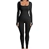 Nensiche Vrouwen Vierkante Hals Knipsel Bodycon Yoga Jumpsuit Geribbelde Workout Lange Mouw Full Body Sport Romper…
