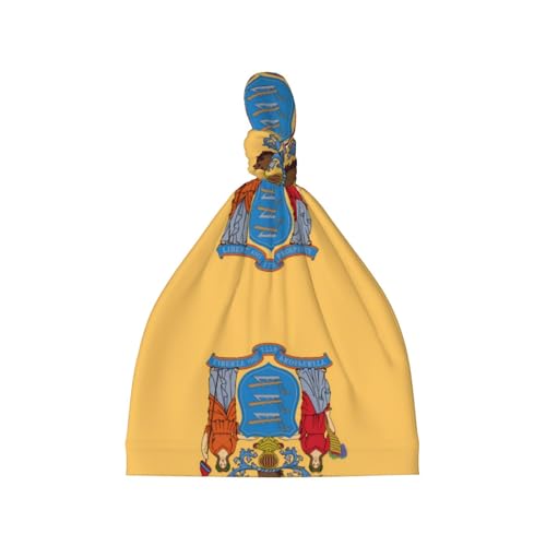 Flag of New Jersey Print Newborn Baby Hat, Soft Top Knotted Beanie Cap, Cute Infant Headwear for 0-6 Months Welcome Party Black