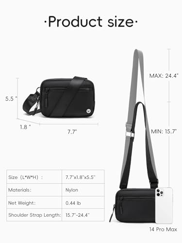 WESTBRONCO Small Crossbody Bags for Women Nylon with Adjustable Strap, Zipper Crossbody Purse, 1L Shoulder Bag for Travel