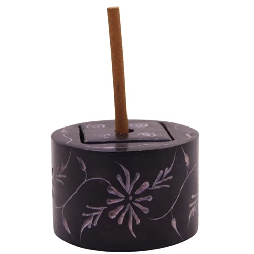 Kc Kullicraft Hand Carved Black Soapstone Incense Holder | Candle Stick Burner | Tea Light Stand. Decorative Round Shape Carving For Home And Office Decor. (2.5 X 2.5 X 2 Inches) #TOP3