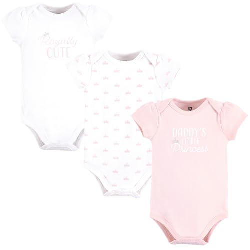 Image of Hudson Baby Infant Girl Cotton Bodysuits, Daddys Princess Crown, 3-6 Months