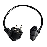 kurzes Netzkabel/Stromkabel (230V) mit 90° gewinkeltem Schutzkontaktstecker auf 90° rechts gewinkelte Kaltgeräte-Buchse