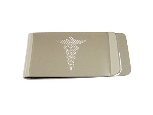 Kiola Designs Silver Toned Etched Sleek Caduceus Medical Symbol Money Clip