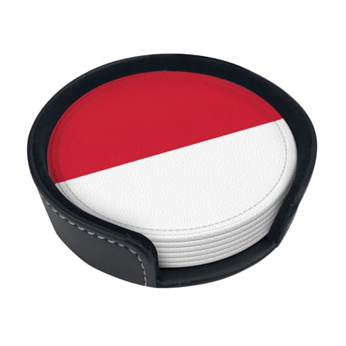 Lot de 6 dessous de verre en polyuréthane imprimé drapeau de Monaco pour boissons, bars, fêtes, cadeaux d'anniversaire, décoration d'intérieur, pendaison de crémaillère