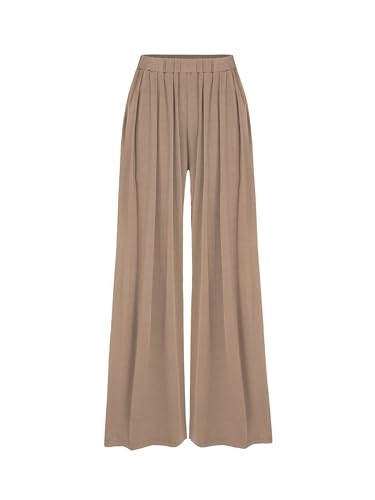 Image of CIDER Palazzo Pants for Women Wide Leg Flowy Pants with Pockets Elastic Mid Waist Summer Beach Vacation Outfits Lightweight