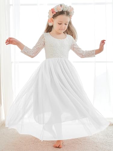 VEYOLOB Flower Girl Dress A-line Floor-Length Lace/Tulle Sleeveless Girls Dresses for Wedding Garden Party First Communion2