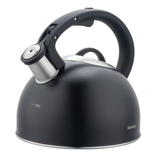 Bouilloire en acier avec sifflet pour tous les types de cuisinières, bouilloire moderne, élégante, pratique, en acier inoxydable Klausberg 2,5 l (noir)
