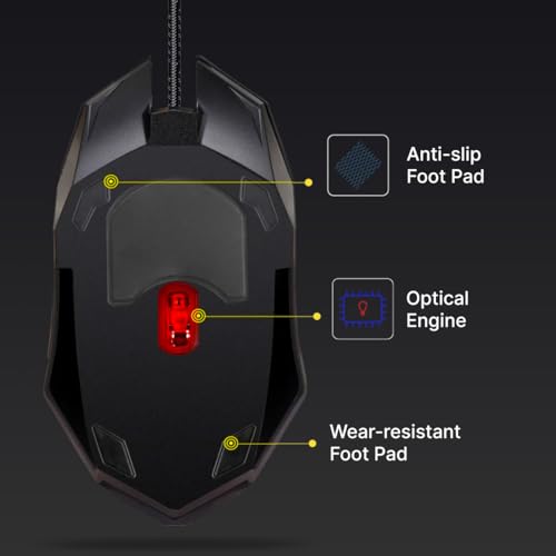 Image of pTron Flick M12 Wired USB Mouse with 4 Buttons, 1600 DPI Optical Sensor, Precision Tracking, RGB Lights, 4 Adjustable DPI, Plug & Play Use, Ergonomic Design, for Windows OS (Black)