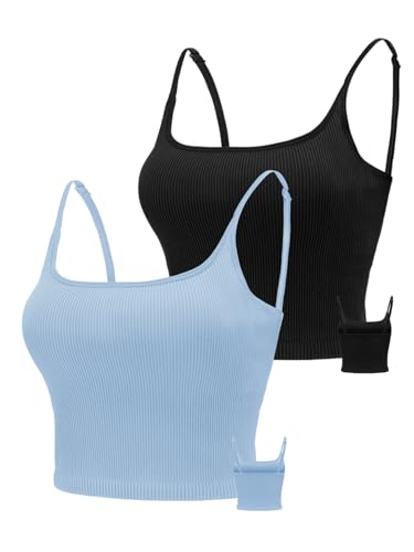 Image of Chilylori Seamless Sports Bra Cropped Tank Top with Adjustable Strap 2 Pack