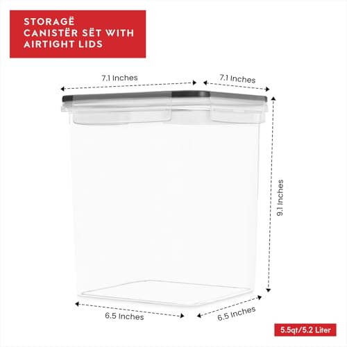 Image of DWELLZA KITCHEN Large Flour Sugar Storage Containers Set of 2; 175 FL. oz - 5.2L Plastic Airtight Food Storage Containers with Lids for Kitchen Pantry Organization - Food Containers, Labels & Marker