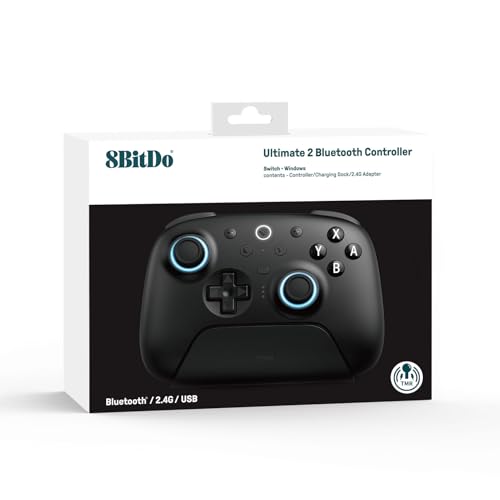8bitdo ultimate 2 bluetooth controller for switchswitch 2 amp windows pc switch pro controller with tmr joysticks switchable hall effecttactile triggers vibration and motion control - black