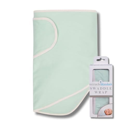 Image of Miracle Blanket Swaddle Wrap – Help Your Newborn Sleep Longer – Soft & Secure Sleep Sack for Infants – Easy-to-Use Swaddling Blanket for a Calm Baby (Green with Beige Trim)