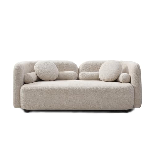 Image of 69.29 inch Curved Sofa Set, 2 Loveseats and Accent Chair, Modern Minimalist Boucle Couch Set, Deep Seat Solid Wood Frame, No Assembly Required, Sofa and Chair Set for Living Room Bedroom Office, Beige