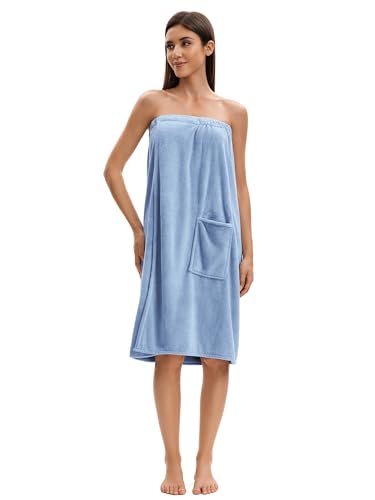 Towel Wrap For Women After Shower，Plush Bath Robe Female，Sauna Spa Wrap Around Towels With Pockets4