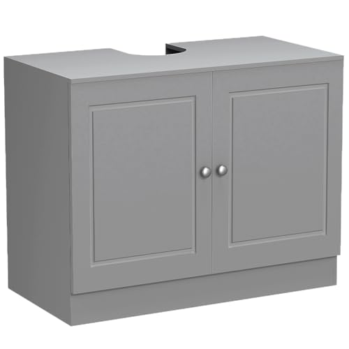 BAKAJI - Mueble de baño con línea de Piedra de Madera MDF, Cubierta de Columna con 2 Puertas, Mueble de Lavabo Moderno, Poco Espacio, 55 x 66 x 37 cm (Gris)