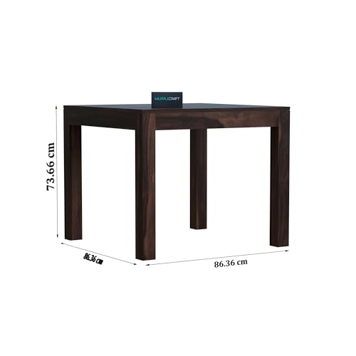 Image of MURALICRAFT Wooden Dining Table 4 Seater | Dinner Table, 3 Chairs & 1 Bench | Four Seater Dinning | Solid Wood Sheesham, Walnut Finish