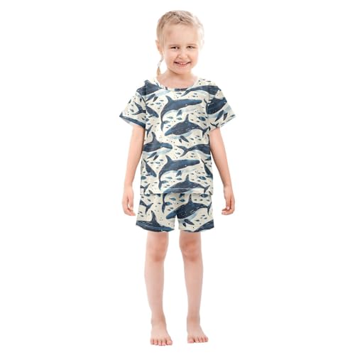 ALAZA Whale Fish Blue Pajamas Short Sleeve 2 Piece Sleepwear Top and Bottom Pajama Set Unisex3