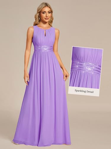 Image of Ever-Pretty Women's Chiffon Sleeveles Summer Formal Wedding Guest Dresses Ruched A Line Hollow Out Crew Neck Bridesmaid Dress