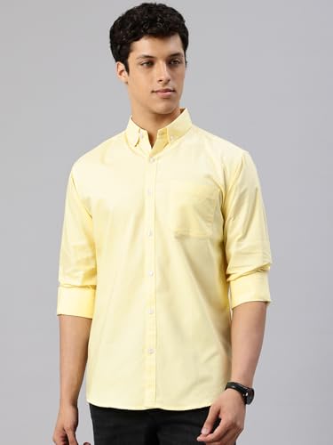 Image of Majestic Man Men's Solid Pure Cotton Casual Shirt - Slim Fit | Full Sleeves | Soft & Breathable Fabric