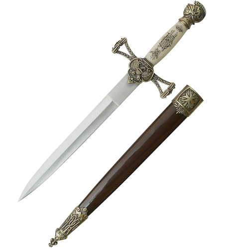 MASTER USA – Medieval Mini Short Sword, Stainless Steel Blade with Cast Metal Handle, Wood Scabbard – Fantasy, Collectible (799)