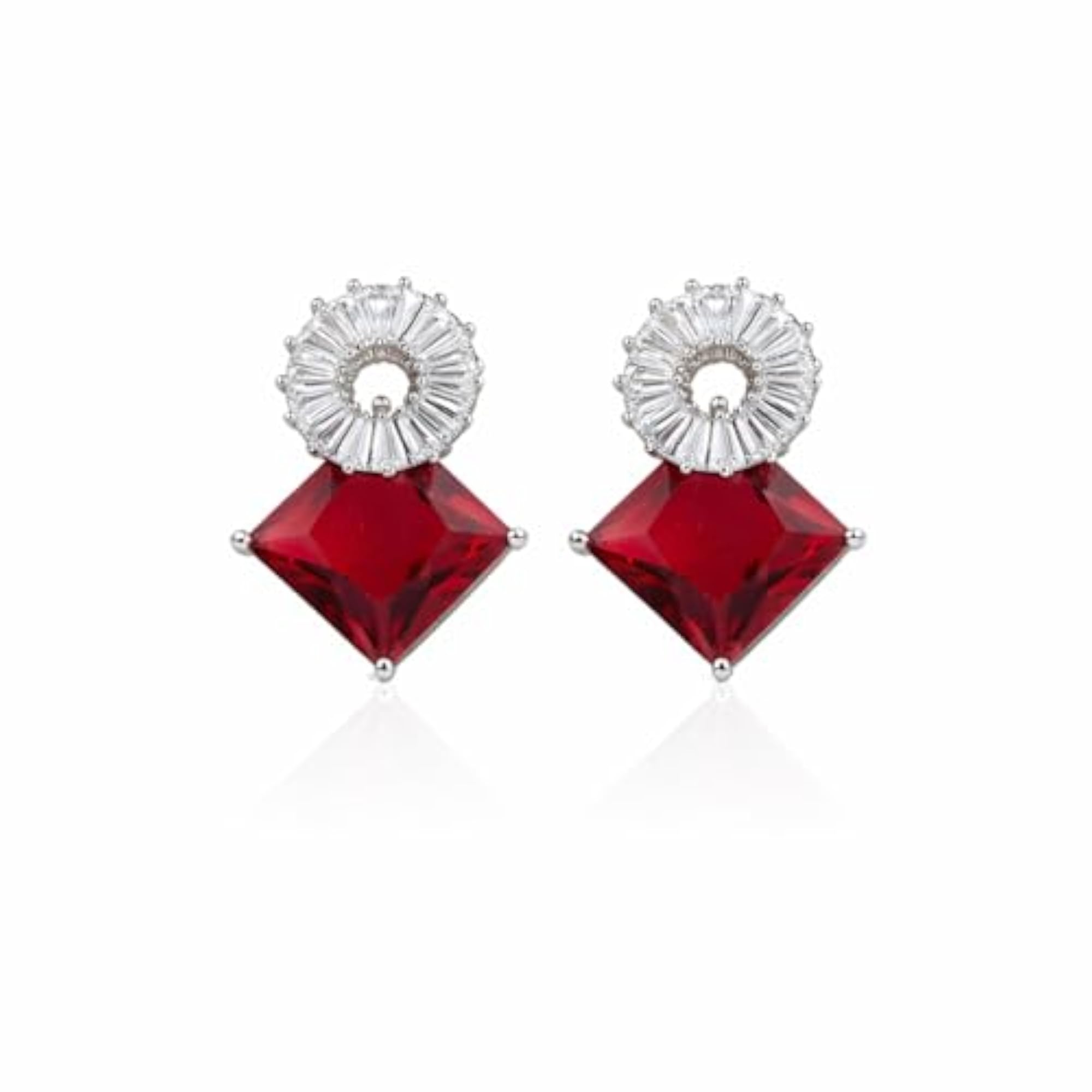 Women's Geometric Red Stone Stud Earrings