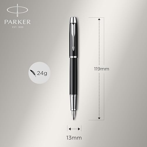Image of Parker IM Duo Pen Gift Set, Fountain Pen, Ballpoint Pen & Case, Black Lacquer with Chrome Trims, Medium Tip, Blue Ink, Perfect Graduation Gifts