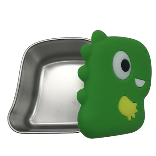 Scatola per Snack Dei Dinosauri In Acciaio Inossidabile 304 con Contenitore per Salse. Conservazione Alimentare. Colore Verde.