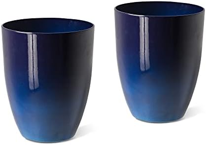 glitzhome Set of 2 Planters for Outdoor Plants 16.75''H Large Gradient Cobalt Blue Planter Tall Planter Pot with Drainage Hole for Outdoor Front Porch and Patio